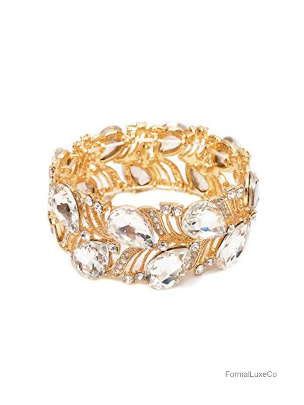 Vintage Stretch Bangle Bracelet Bridal Crystal Teardrop Elastic Statement